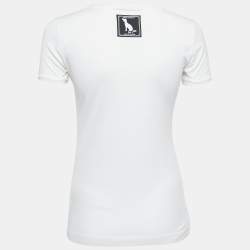 Pre Owned Dolce & Gabbana Limited Edition White Dog Print Cotton Crew Neck Short Sleeve T-Shirt XS