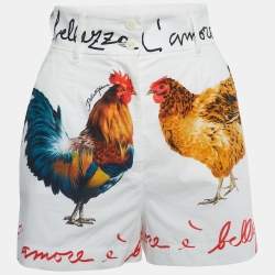 Dolce & Gabbana White Chicken Printed Cotton High Waist Shorts S