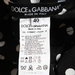 Pre Owned Dolce & Gabbana Black Polka Dotted Silk Lace Trimmed Long Sleeve Blouse S 