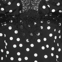 Pre Owned Dolce & Gabbana Black Polka Dotted Silk Lace Trimmed Long Sleeve Blouse S 