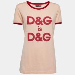 Pre Owned Dolce & Gabbana Light Orange Logo Print Cotton Short Sleeve T-Shirt S  