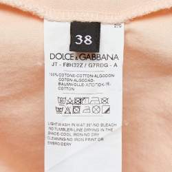 Pre Owned Dolce & Gabbana Light Orange Logo Print Cotton Short Sleeve T-Shirt S  