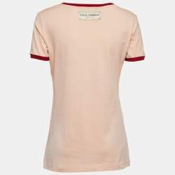 Pre Owned Dolce & Gabbana Light Orange Logo Print Cotton Short Sleeve T-Shirt S  