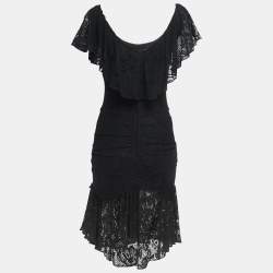 Pre Owned Dolce & Gabbana Black Knit Ruched Frill Midi Dress S