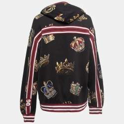 Pre Owned Dolce & Gabbana Black Crown Printed Cotton King Hoodie XL