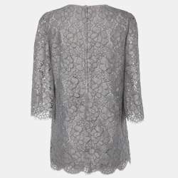 Pre Owned Dolce & Gabbana Grey Floral Corded Lace Three Quarter Sleeve Top M 