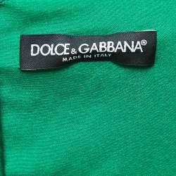 Pre Owned Dolce & Gabbana Green Cannoli Printed Silk Fluted Ruched Midi Dress M