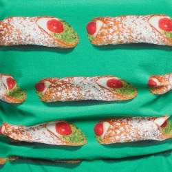 Pre Owned Dolce & Gabbana Green Cannoli Printed Silk Fluted Ruched Midi Dress M