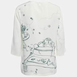Pre Owned Dolce & Gabbana White Bird Cage Printed Silk Blouse S