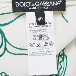 Pre Owned Dolce & Gabbana White Bird Cage Printed Silk Blouse S