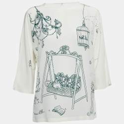 Pre Owned Dolce & Gabbana White Bird Cage Printed Silk Blouse S