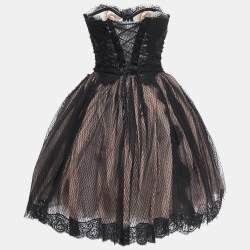 Pre Owned Dolce & Gabbana Black Tulle & Mesh Strapless Corset Dress S