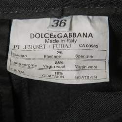 Pre Owned Dolce & Gabbana Black Wool Suede Trimmed Slim Fit Trousers XS
