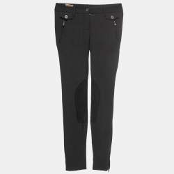Pre Owned Dolce & Gabbana Black Wool Suede Trimmed Slim Fit Trousers XS