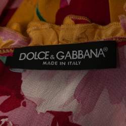 Pre Owned Dolce & Gabbana Yellow Floral Print Silk Sleeveless Gathered Mini Dress S