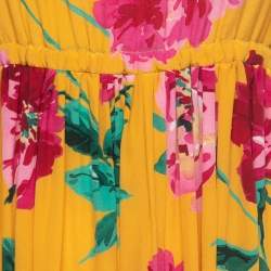 Pre Owned Dolce & Gabbana Yellow Floral Print Silk Sleeveless Gathered Mini Dress S