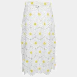 Pre Owned Dolce & Gabbana White Floral Guipure Lace Midi Skirt S