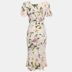 Pre Owned Dolce & Gabbana Pink Floral Printed Ruffled Midi Dress XS