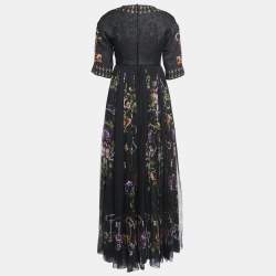 Pre Owned Dolce & Gabbana Black Floral & Key Printed Silk Maxi Dress S
