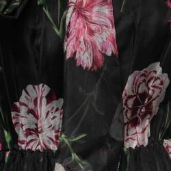 Pre Owned Dolce & Gabbana Black Floral Printed Silk Tie Neck Midi Dress S