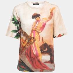Pre Owned Dolce & Gabbana Multicolor Bull Rider Printed Cotton & Linen T-Shirt XS