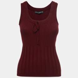 Pre Owned Dolce & Gabbana Burgundy Ribbed Knit Sleeveless Top S