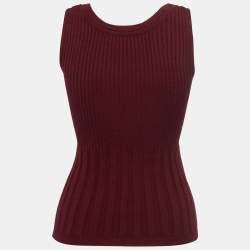 Pre Owned Dolce & Gabbana Burgundy Ribbed Knit Sleeveless Top S