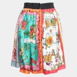 Pre Owned Dolce & Gabbana Multicolor Paneled Printed Silk Mini Skirt M