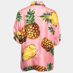 Pre Owned Dolce & Gabbana Pink Pineapple Print Silk Blouse L