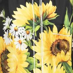 Pre Owned Dolce & Gabbana Black Sunflower Printed Silk Pajama Top L