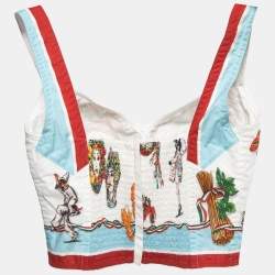 Pre Owned Dolce & Gabbana Multicolor Printed Cotton Bustier Crop Top M
