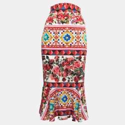 Pre Owned Dolce & Gabbana Multicolor Mambo Print Silk Flounce Midi Skirt S