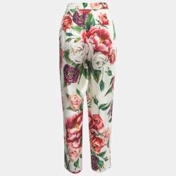 Dolce & Gabbana Multicolor Floral Printed Silk Trousers L