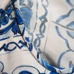 Pre Owned Dolce & Gabbana Blue Tile Printed Silk Blouse S