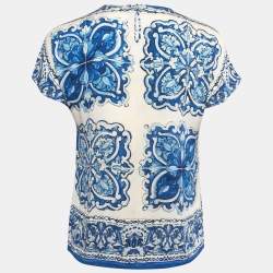 Pre Owned Dolce & Gabbana Blue Tile Printed Silk Blouse S