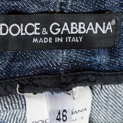 Pre Owned Dolce & Gabbana Navy Blue Animal Printed Denim Straight Leg Jeans L
