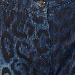 Pre Owned Dolce & Gabbana Navy Blue Animal Printed Denim Straight Leg Jeans L