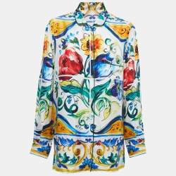 Pre Owned Dolce & Gabbana Multicolor Majolica Printed Silk Shirt L
