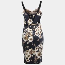 Pre Owned Dolce & Gabbana Navy Blue Floral Printed Cotton Midi Dress S