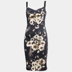 Pre Owned Dolce & Gabbana Navy Blue Floral Printed Cotton Midi Dress S