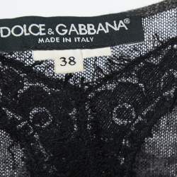 Pre Owned Dolce & Gabbana Charcoal Grey Wool Knit & Lace Tank Top S