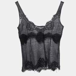 Pre Owned Dolce & Gabbana Charcoal Grey Wool Knit & Lace Tank Top S