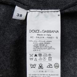 Pre Owned Dolce & Gabbana Charcoal Grey Wool & lace Trim Wrap Front Cropped Cardigan S