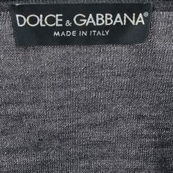 Pre Owned Dolce & Gabbana Charcoal Grey Wool & lace Trim Wrap Front Cropped Cardigan S
