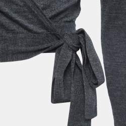Pre Owned Dolce & Gabbana Charcoal Grey Wool & lace Trim Wrap Front Cropped Cardigan S