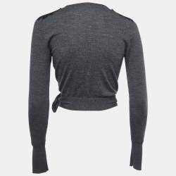 Pre Owned Dolce & Gabbana Charcoal Grey Wool & lace Trim Wrap Front Cropped Cardigan S