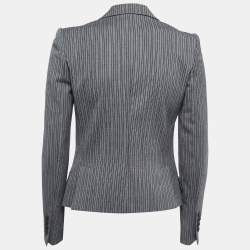Pre Owned Dolce & Gabbana Grey Striped Jacquard & Velvet Lapel Blazer S