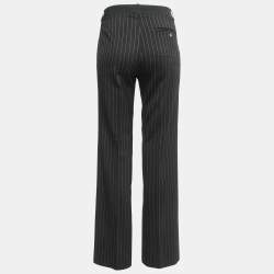 Pre Owned Dolce & Gabbana Black Striped Wool Straight Leg Trousers M