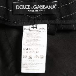 Pre Owned Dolce & Gabbana Black Striped Wool Straight Leg Trousers M