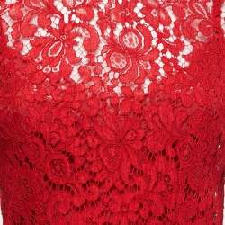 Pre Owned Dolce & Gabbana Red Lace Long Sleeve Midi Dress S